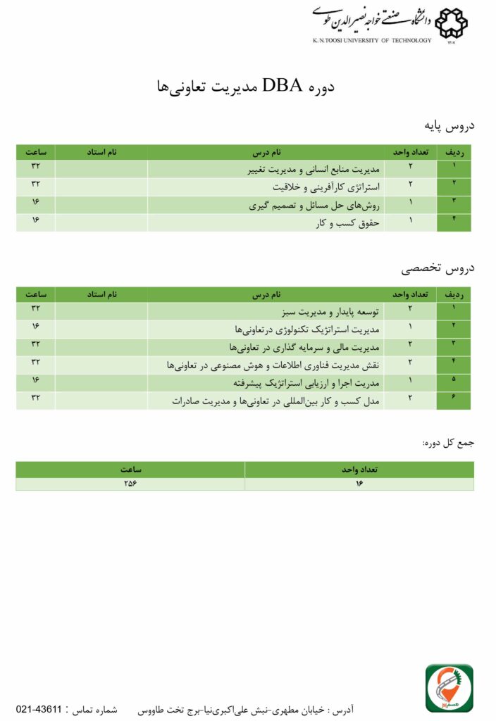 دوره DBA مدیریت تعاونی‌‎ها