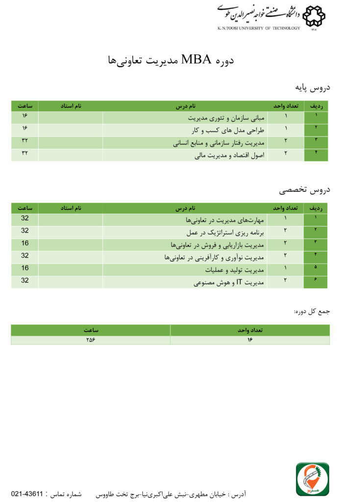 دوره MBA مدیریت تعاونی‌‎ها